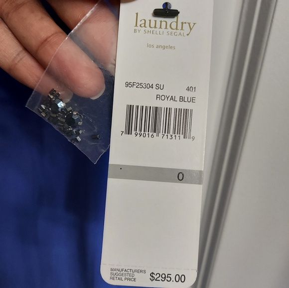 NWT Women's Laundry by Shelli Segal royal blue beaded and jet rhinestones Dresd - Picture 3 of 11